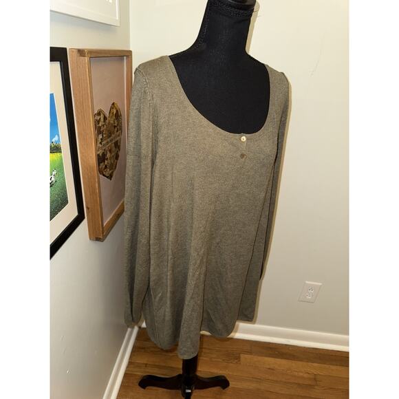 Eileen Fisher Women’s Brown Knit Long Sleeve Henley Sweater Relaxed Granola XL - Picture 2 of 5